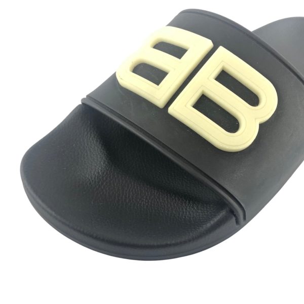 BALENCIAGA Black BB Fluorescent Pool Slides Sz 5 For Sale