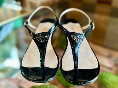 PRADA Black Patent Leather Sandal Wedges 37.5(7.5US) Online now