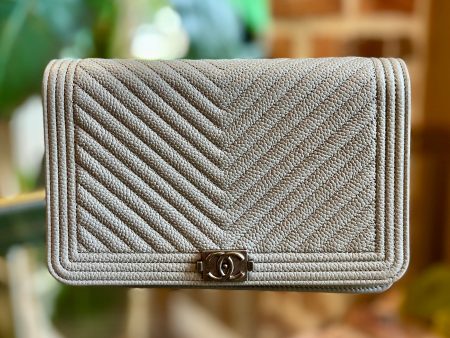 CHANEL Chevron Quilted Gray Caviar Leather Wallet On Chain For Sale