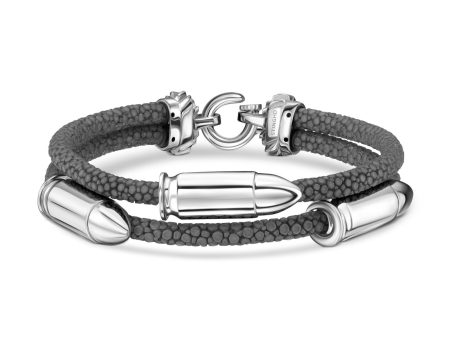 B515 StingHD Silver Bullet & Stingray Leather Bracelet For Cheap