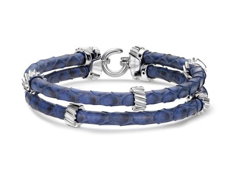 B497P Silver & Blue Python Gear Bracelet For Discount