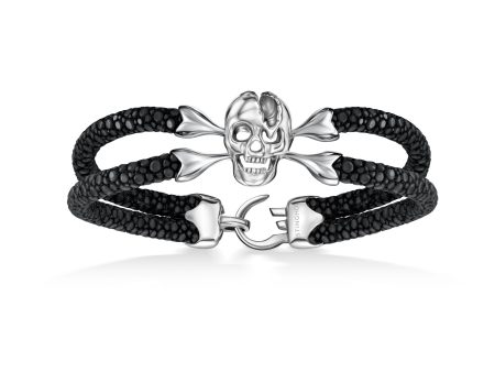 Skull Guardian: Pure Silver Bracelet on Stingray Leather Discount