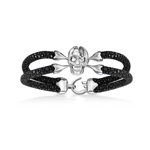 Skull Guardian: Pure Silver Bracelet on Stingray Leather Discount