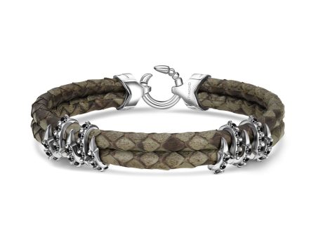 B453P Black Diamonds & Silver on Grey Python Bracelet For Cheap