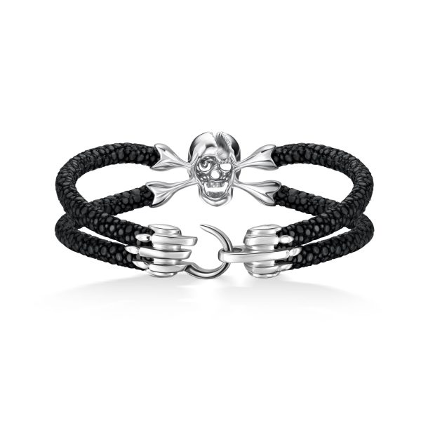 Skull Guardian: Pure Silver Bracelet on Stingray Leather Discount