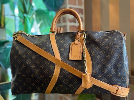 LOUIS VUITTON Wavy Keepall Bandouliere 50 Brown Monogram Canvas Duffel Bag Online Hot Sale