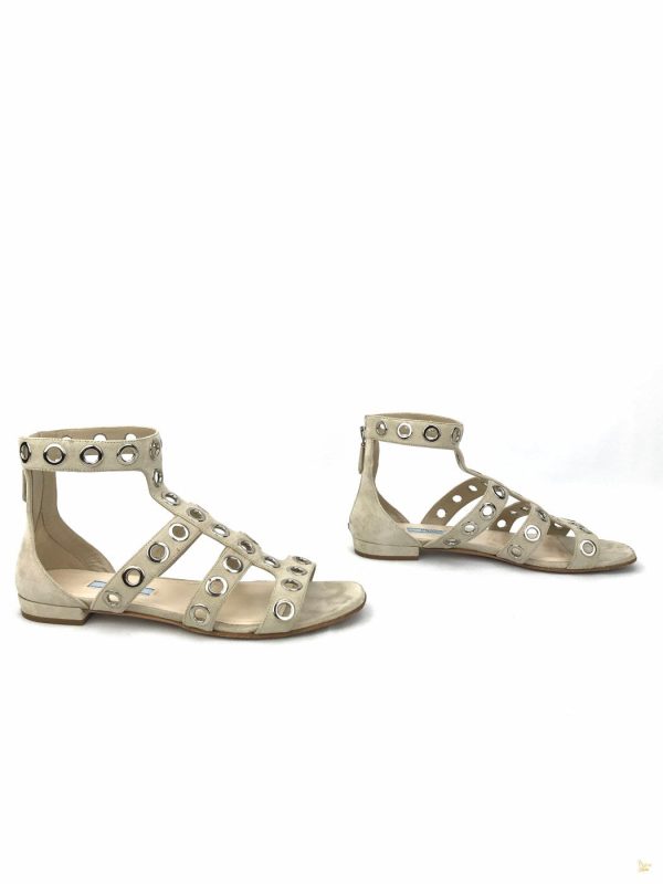 PRADA Beige Suede Rivet Stud Caged Sandals Online