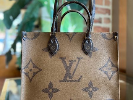 LOUIS VUITTON Onthego MM Brown Monogram Reverse Giant Monogram Canvas Tote Bag For Discount