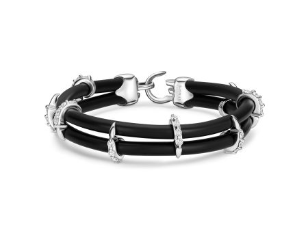 B476 Pure Silver & White Diamond Rubber Bracelet For Sale