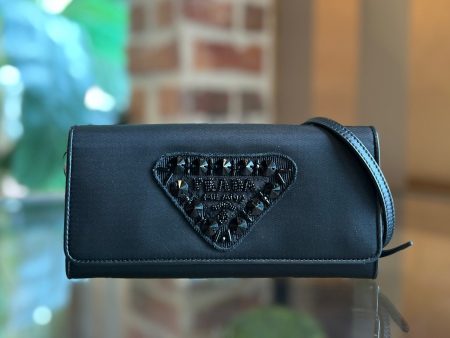 PRADA Black Tessuto Nylon Beaded Wallet on Chain Sale