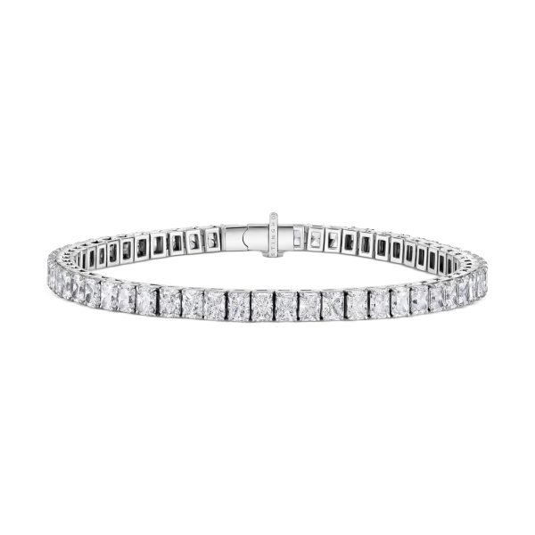 Noble Platinum Elongated Radiant-Cut White Diamond Tennis Bracelet Hot on Sale