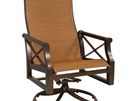 Woodard Andover Sling High Back Swivel Rocking Dining Arm Chair | 3Q0466 For Sale