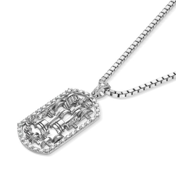 StingHD Racing: Diamond-Studded 18K White Gold Piston Dog Tag on Box Chain Online Hot Sale