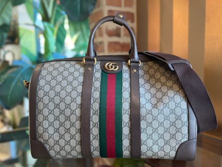 GUCCI Savoy Medium Beige Ebony GG Supreme Coated Canvas Duffle Bag Cheap