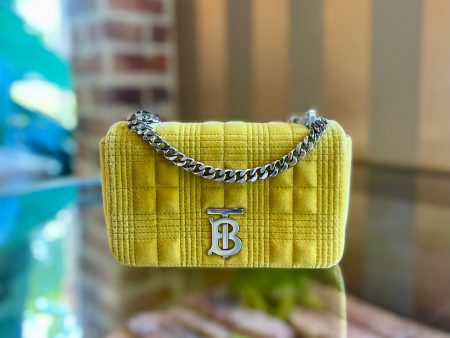 BURBERRY Lola Mini Yellow Velvet Quilted Crossbody Bag on Sale