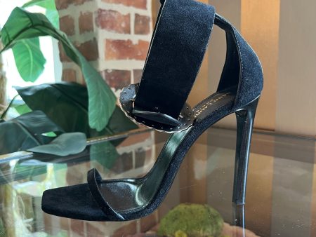 SAINT LAURENT Black Suede Ankle Buckle Sandals SZ 41.5 Cheap