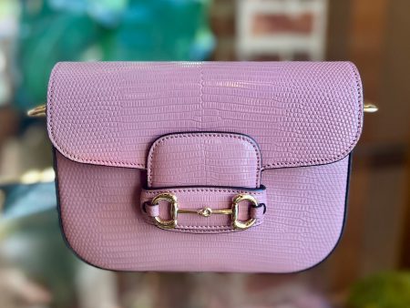 GUCCI 1955 Horsebit Small Pink Lizard Skin Shoulder Bag Hot on Sale