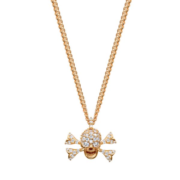 StingHD Spectre Radiance: Diamond-Adorned 18K Rose Gold Skull Necklace For Sale