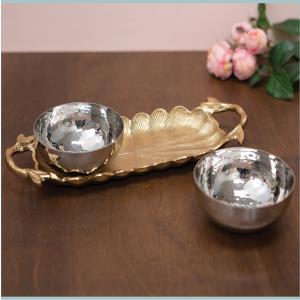 IHI Gilded Leaf Tray with 2 Bowls Cheap