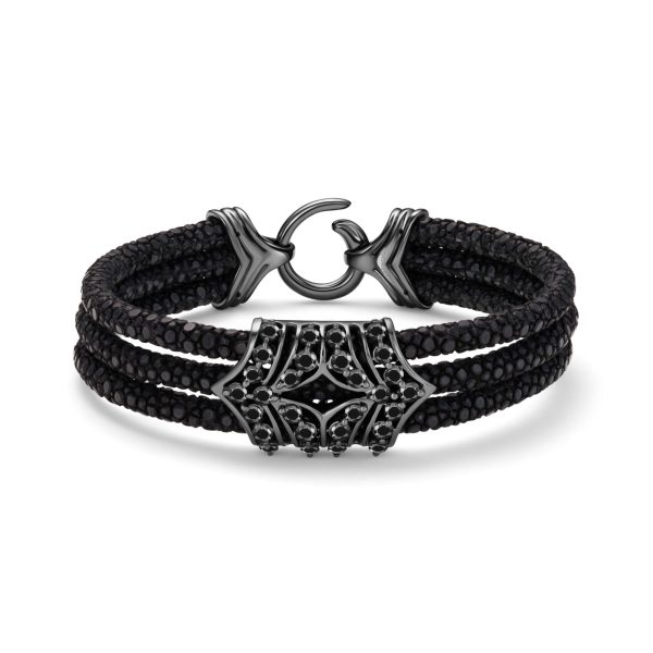 B451 Black Diamond & Stingray Leather Bracelet For Discount