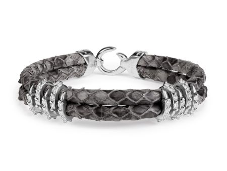 B453P White Gold & Diamond Grey Python Bracelet on Sale