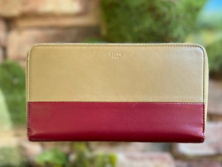 CELINE Gold & Red Colorblock Zip Around Wallet For Discount