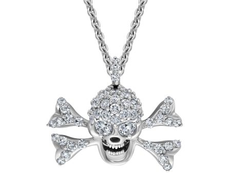 StingHD Spectre Elegance: Diamond-Adorned 18K White Gold Skull Necklace For Discount