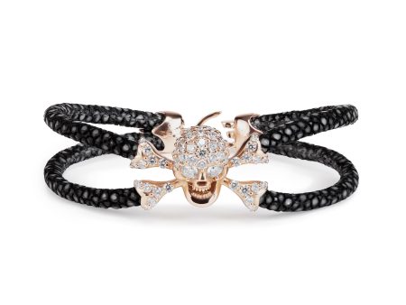 B477 StingHD White Diamond 20K Rose Gold Skull with Diamond Eyes For Discount