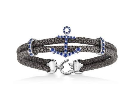 B488 Sterling Silver Anchor Adorned with Blue Sapphires Fashion