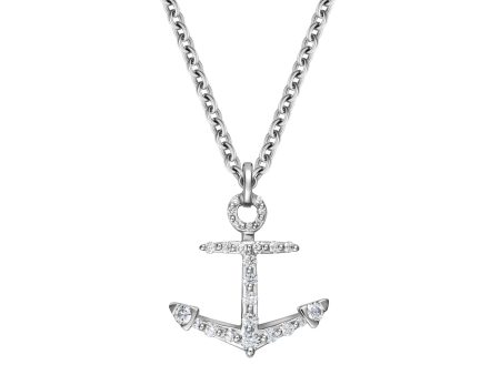 StingHD Maritime Brilliance: Diamond-Encrusted 18K White Gold Anchor Pendant Online Hot Sale