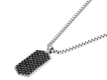 StingHD Luminary Shadow: Silver Gold Dog Tag with Black Diamonds on Box Chain Cheap