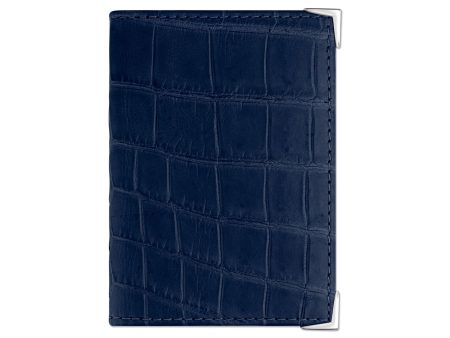 StingHD Navy Blue Crocodile Leather Wallet with Silver Accents on Sale