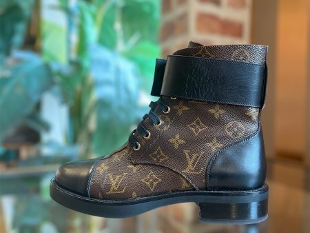 LOUIS VUITTON Wonderland Flat Ranger Black Brown Calfskin Monogram Boots SZ38.5(8.5US) Discount