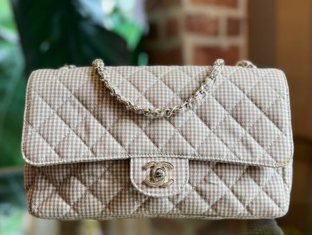 CHANEL Beige Toile Canvas Gingham Medium Single Flap on Sale