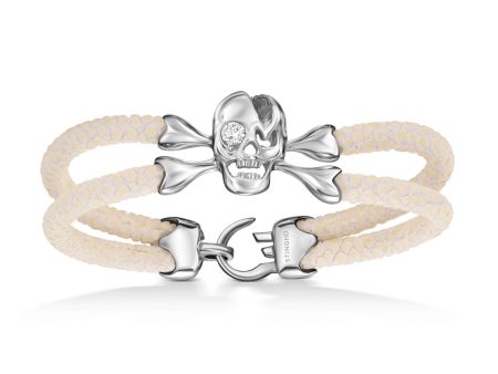 B517 Silver Guardian Skull White Diamond Fashion