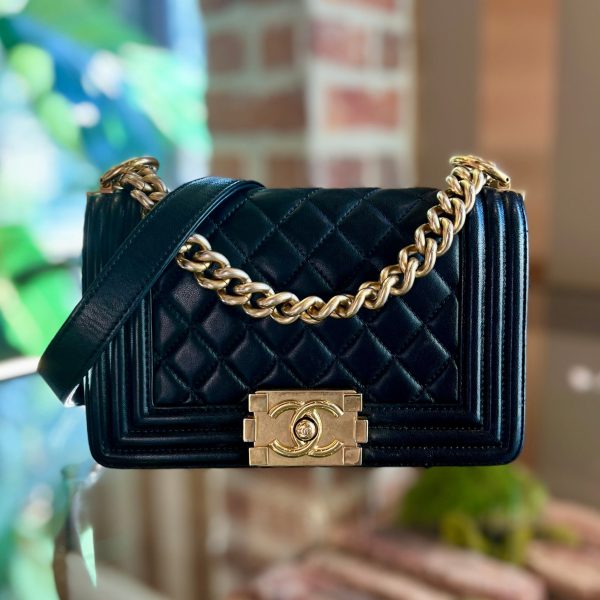 CHANEL Boy Bag Small Black Lambskin Shoulder Bag Online Sale