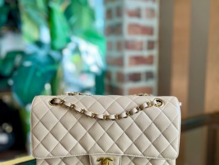 CHANEL Beige Caviar Leather Medium Double Flap on Sale