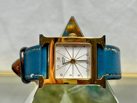 HERMES HH1.201  Blue Gold Plated H Quartz Ladies Watch Cheap