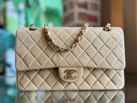 CHANEL Beige Lambskin Leather Quilted Double Flap Shoulder Bag Online