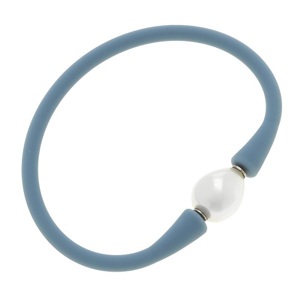 Silicone & Pearl Bracelet, Grey Cheap