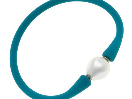 Silicone & Pearl Bracelet, Teal Discount