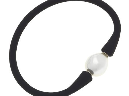 Silicone & Pearl Bracelet, Black Cheap