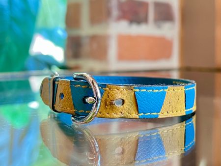 HERMES Blue Jean Jaune Sable Epsom Leather Dog Collar Cheap