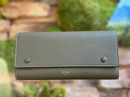 CELINE Leather Gray Neon Green Long Wallet Online now