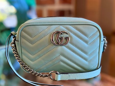 GUCCI GG Marmont Mini Water Green Calfskin Matelasse Shoulder Bag Online Sale