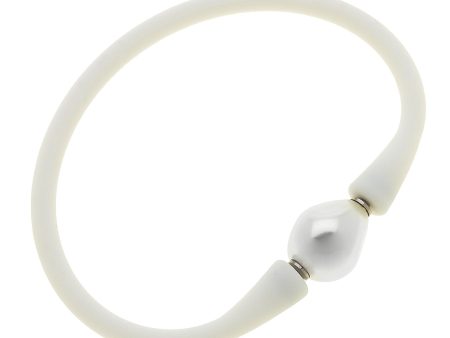 Silicone & Pearl Bracelet, White Cheap