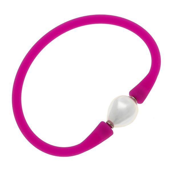 Silicone & Pearl Bracelet, Magenta For Discount