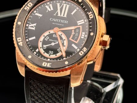 CARTIER Calibre de Cartier Diver ADLC Black Stainless Steel 18K Pink Gold Rubber 42mm Automatic Watch Fashion