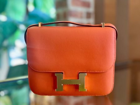 HERMES Constance III Orange Swift Leather Mini Mirror 18 on Sale