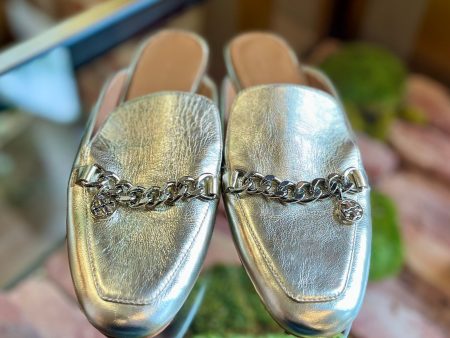 TORY BURCH Champagne Leather Mules With Chain SZ 6.5 Supply